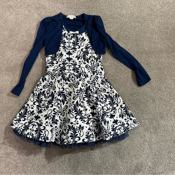 Knit Works Girls Flocked Skater Dress and Shrug Set - Picture 1 of 7